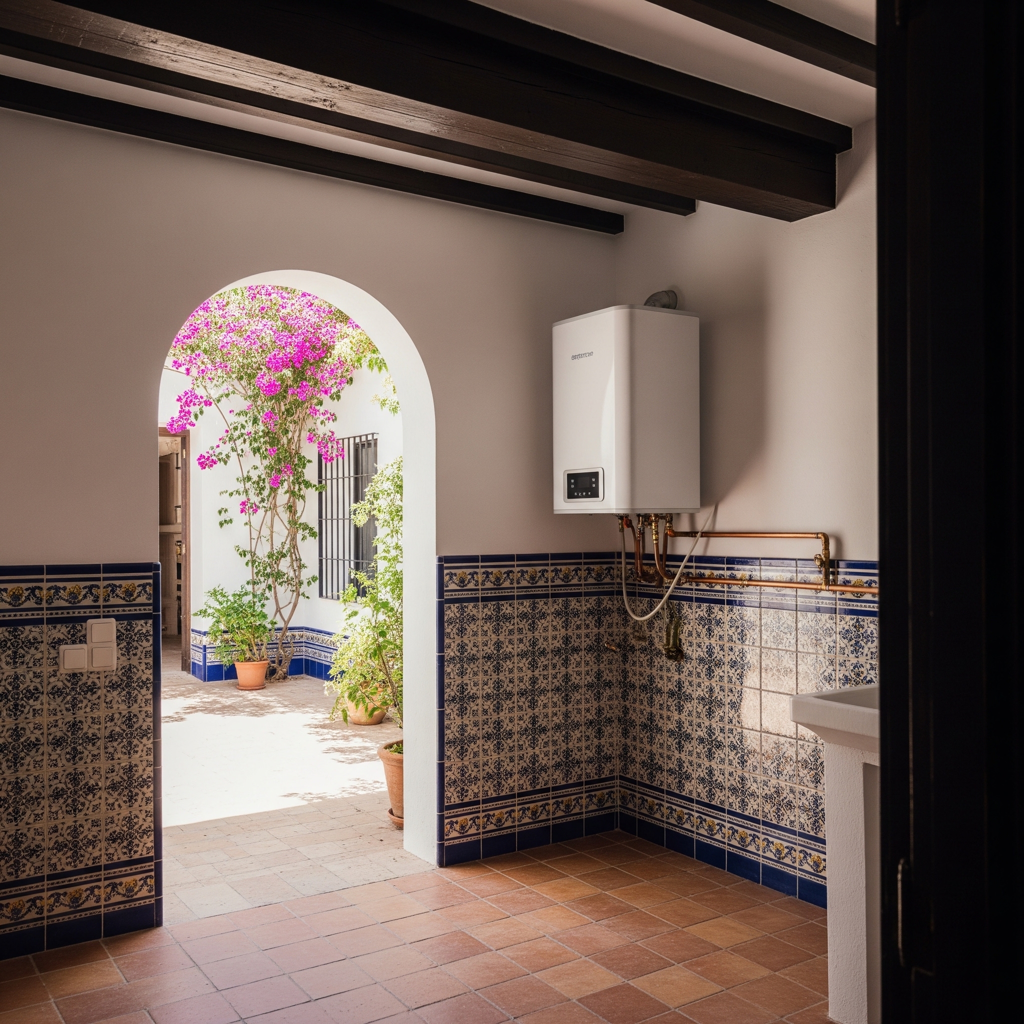 Depósito de agua caliente sanitaria conectado a sistema de aerotermia